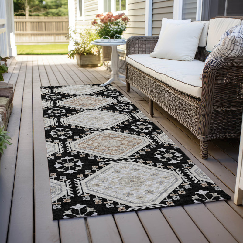Tapis noir intérieur / extérieur lavable à la machine Christain ACN1443, Tapis de couloir 2 pi 3 po x 7 pi 6 po