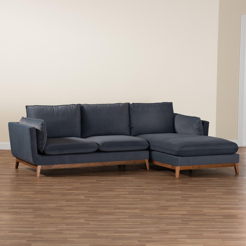 Canapé modulaire en tissu Cantwell Baxton Studio Linanas, Accoudoir à droite (vu de face), Tissu gris
