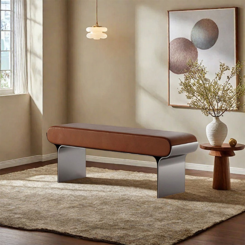 Tabouret de repos minimal en acier inoxydable, Saumon foncé, 17.72" H x 47.24" W x 15.75" D