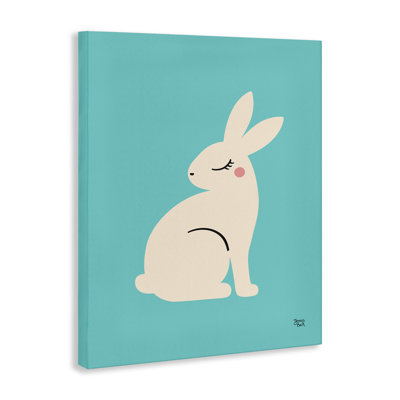 Blushing Rabbit on Blue Canvas Wall Art by Jessica Beck
