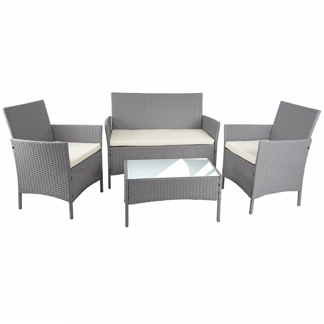 4-Sitzer Lounge-Set Valetta aus Polyrattan mit Polster