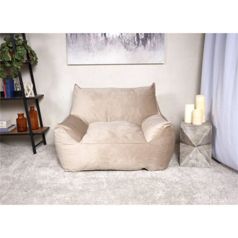 Allea Velveteen Bean Bag Chair With Armrests, Taupe Velvet