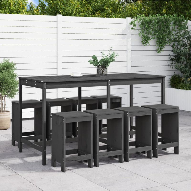 Azury Brayden Studio Bar Set with Wood Frame and Solid Wood Outer Material, Grey