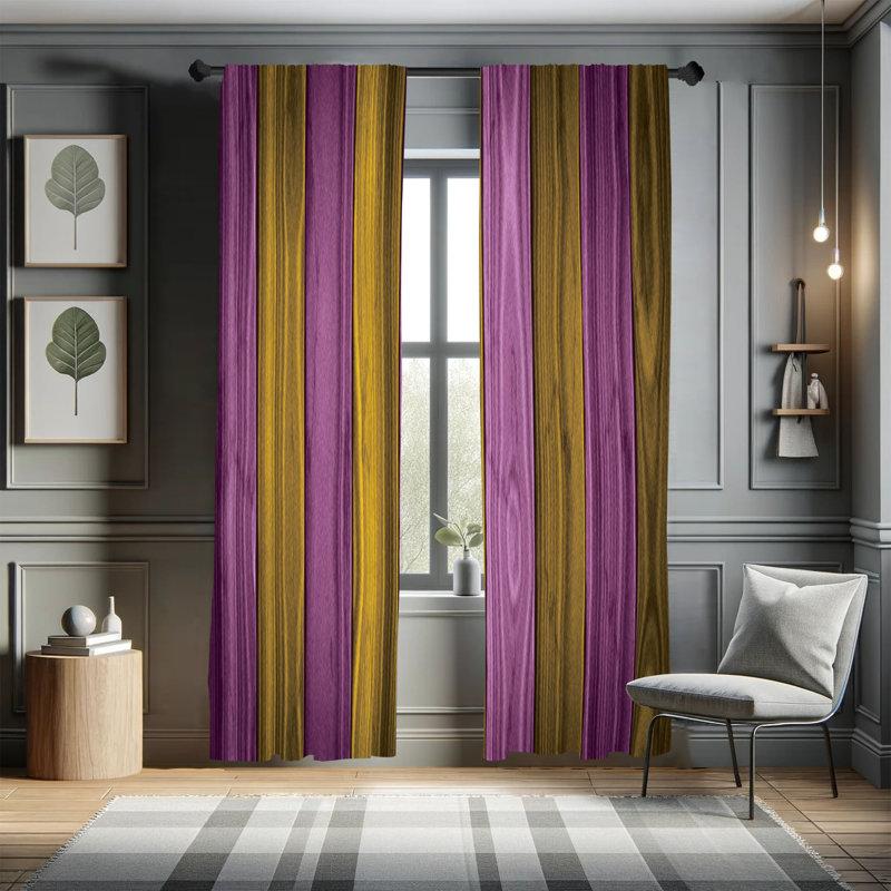 East Urban Home Rustic Curtains, Cottage Cabin Life Print Art, Pair of 28", Purple Fawn, 28" W x 95" L