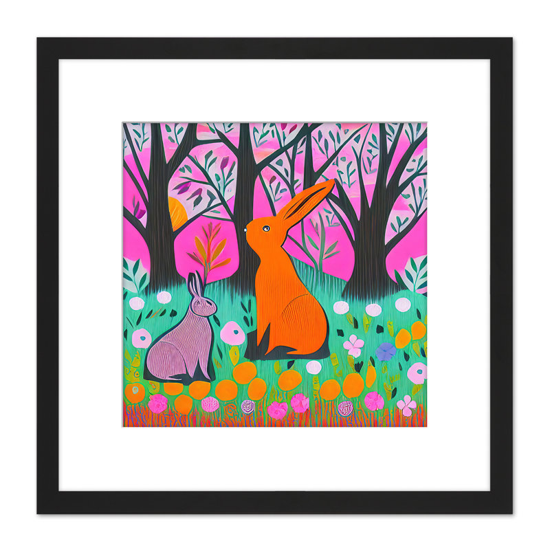 Bunny Rabbits In A Forest Meadow Flowers - Single Picture Frame Print