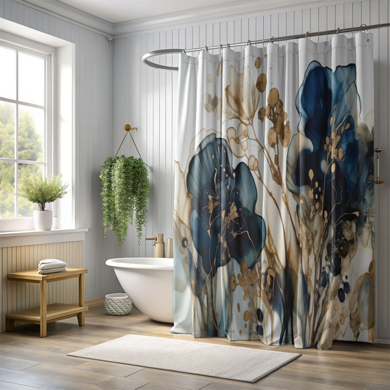 Floral Shower Curtain, 74"H x 71"W