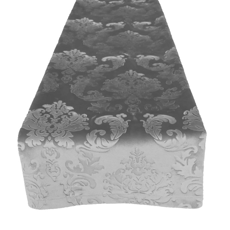 Velvet Damask Table Runner, 60" x 12", Silver