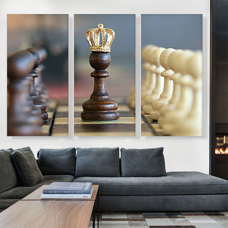 «Chess King Home Decor», ensemble de 3 reproductions de photos sur toiles tendues, H 40 po x l 60 po x 1,5 po