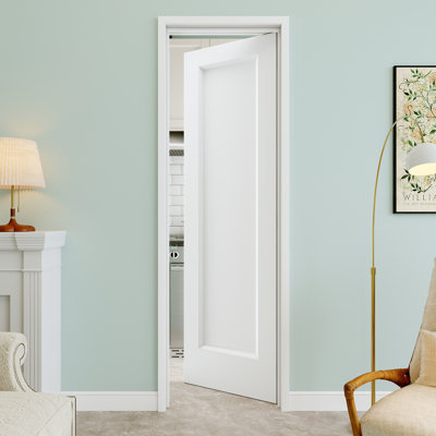 24" x 80" 1-Panel Hollow Core Interior Prehung Door with Black Hinges, White Finished & Paintable, Durable & Waterproof, Suit for Laundry, Closet Doors, Room Doors, Right Hand