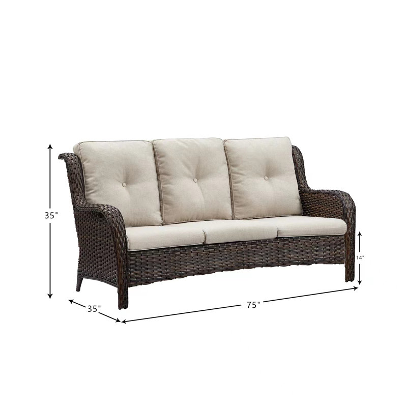 Canapé d'extérieur en osier avec coussins 72 po Carolina, Beige performance, Brun