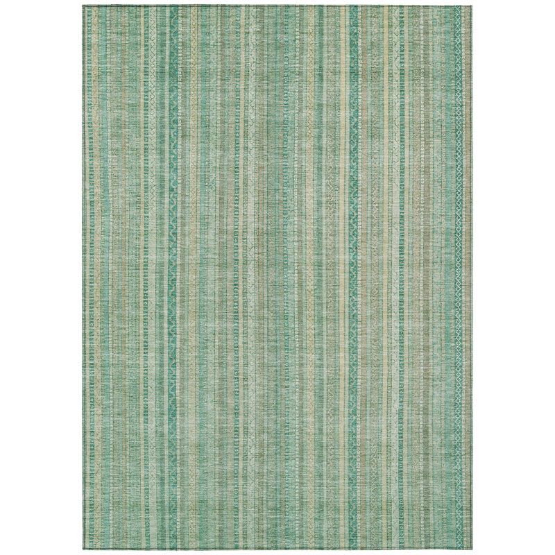 Tapis intérieur lavable rayé beige et bleu sarcelle 8 pi x 10 pi
