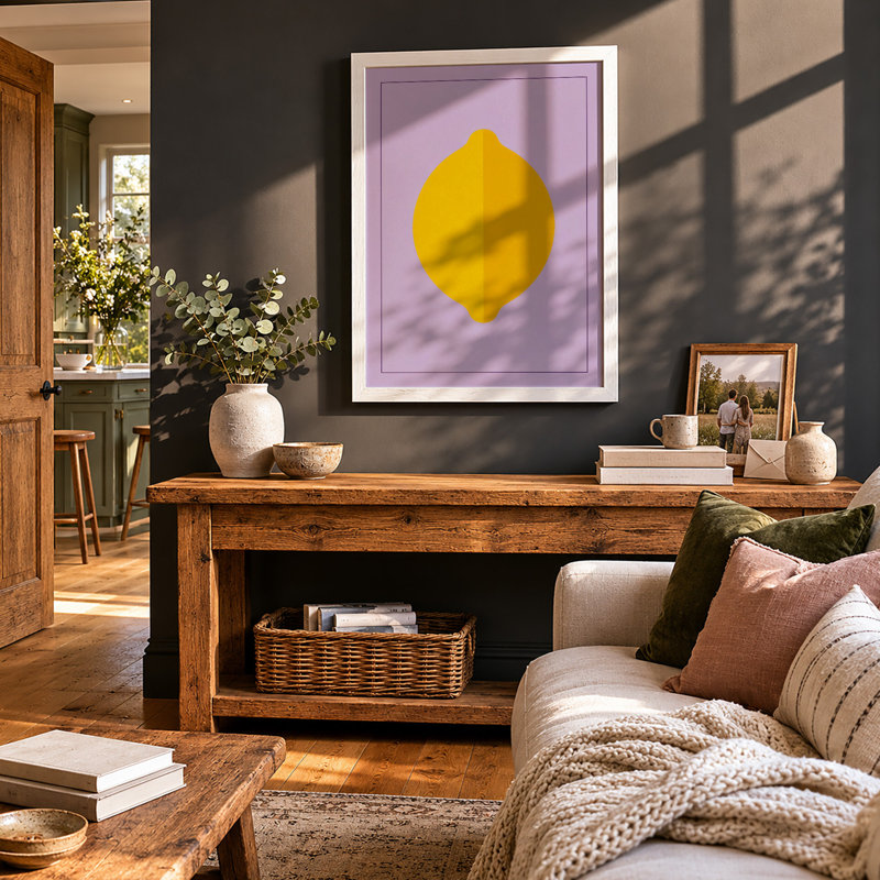 Lemon On Lavender Minimalist - Print, A1 - 84.1 x 59.4 cm, White