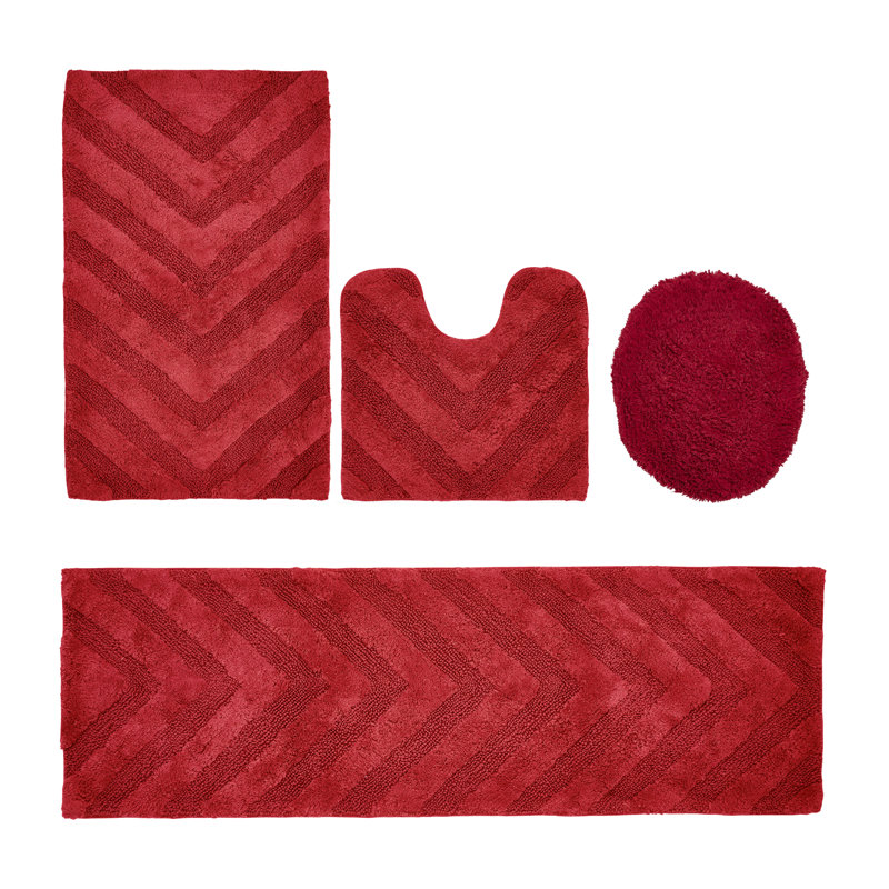Ensemble de tapis pour salle de bain 100% coton de qualité supérieure Hugo 4 pièces avec envers antidérapant, lavable à la machine, luxueux tapis Chervon à motif super absorbant et touffeté pour la salle de bain, la douche et la baignoire