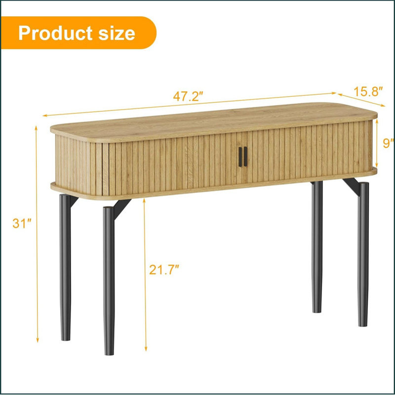 47" Fluted Console Table with Drawers, Narrow Entryway Tables with Storage and Shelves, Sofa Table Behind Couch for Entrance, Hallway, Living Room
