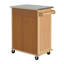 Chariot de cuisine intérieur en bambou compact avec plateau en acier inoxydable - Îlot de rangement mobile avec tiroir et armoire pour petits espaces