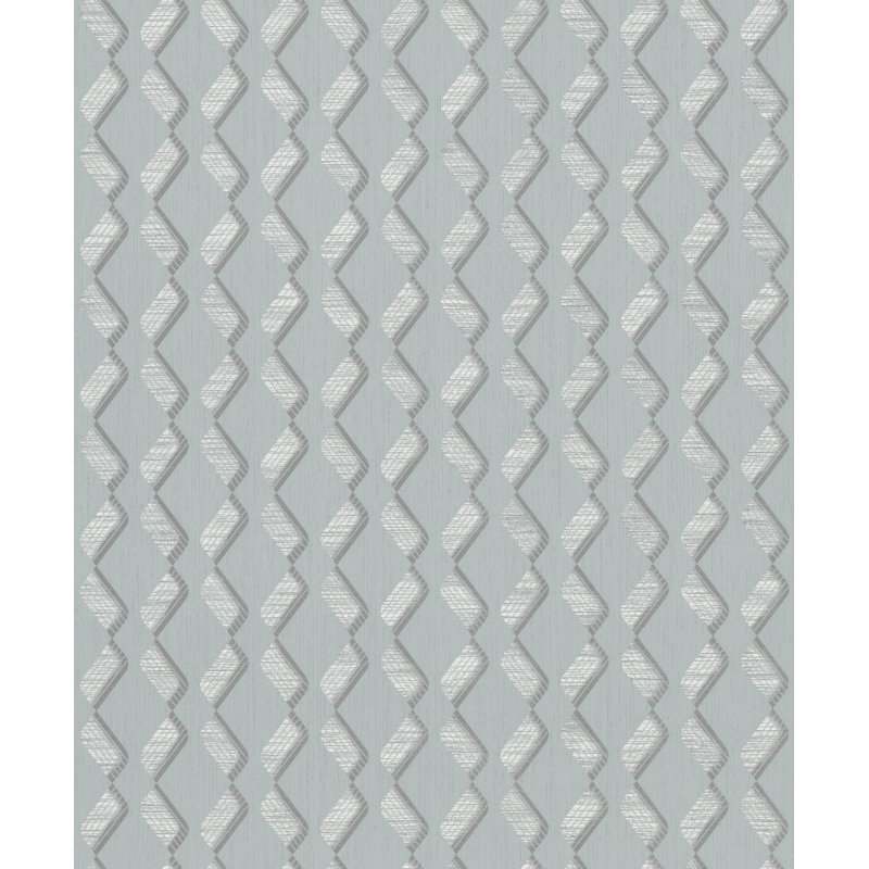 Serene Collection Metallic Geometric Zig-Zag Design 33' L x 21" W Wallpaper Roll, Gray/Green