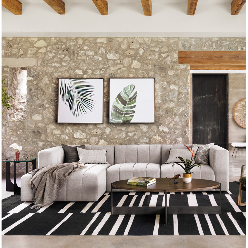 Grayson 110" Left Hand Facing Sectional with Ottoman, Reversible, Neutral Sandstone Polyester