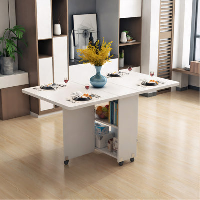 Table de salle à manger pliante à abattants avec 6 roulettes et 2 tablettes de rangement, table compacte pour petits espaces, P 47,2 po x l 23,6 po x 30,3