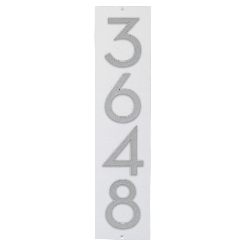 Floating Modern 3" Number Vertical Address Plaque (4 Digits), White, Silver, Yes