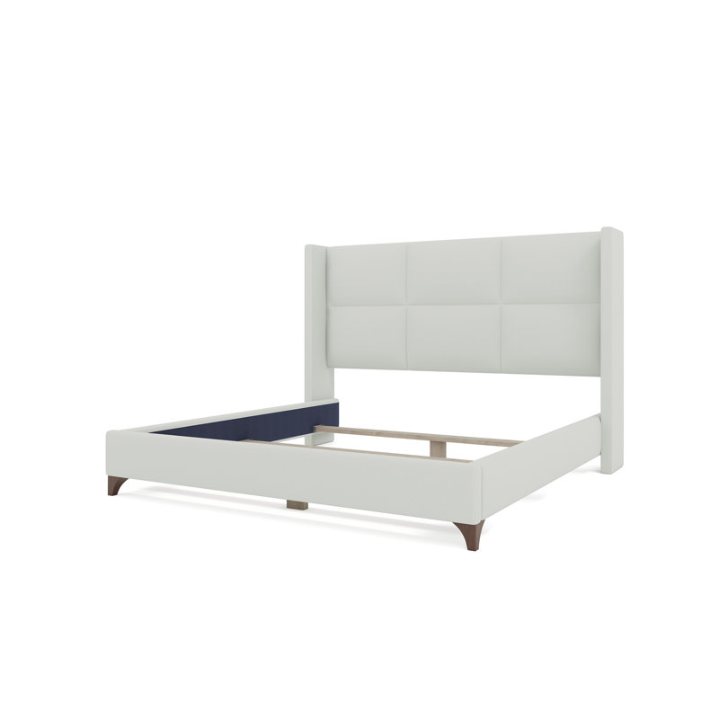 Lit carré tapissier Megan, Très grand, Tissu bouclé blanc