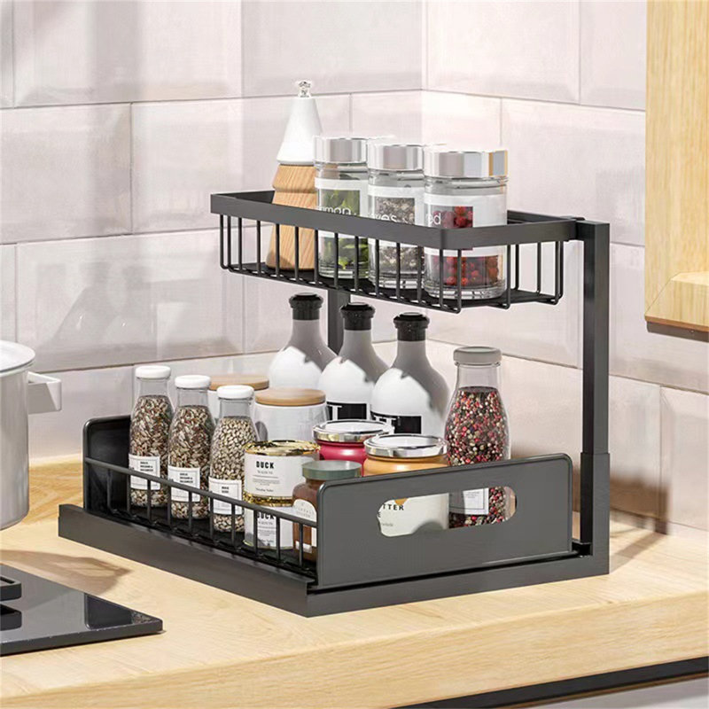 Tablette de rangement extensible sous l'évier avec tiroirs coulissants pour l'organisation de la cuisine