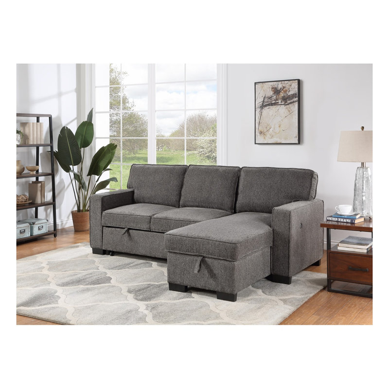 Canapé-lit modulaire réversible en tissu gris foncé 86,5 po avec 2 tiroirs et 2 ports USB Estelle