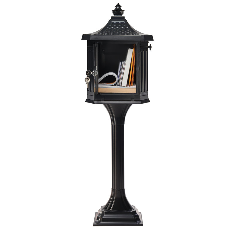 Large Black Lockable Aluminum Pedestal Mailbox with Post