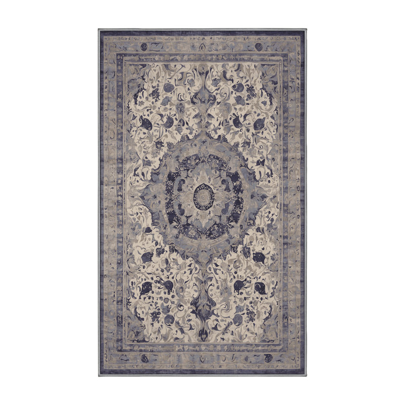 Machine Washable Gray Area Rug, Rectangle 7' x 9'