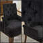 Élégante chaise de salle à manger rembourrée en chenille capitonnée noire avec pieds incurvés en bois massif - paquet simple, idéale pour tout décor chic-864053284