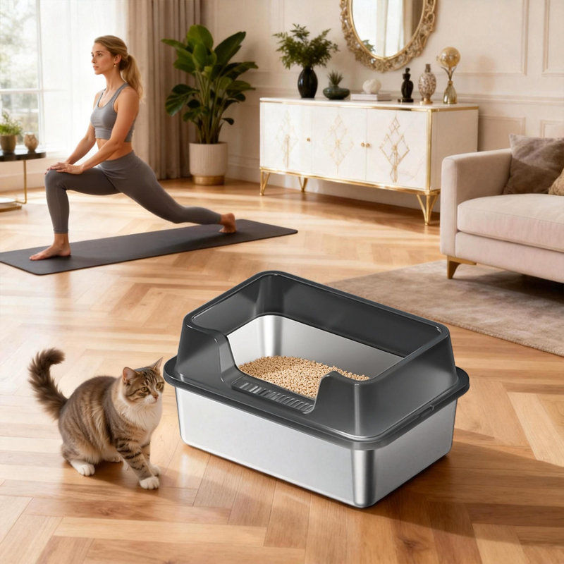 Polyethylene Plastic Litter Box Enclosure, 27cm H x 35cm W x 55cm D, Black
