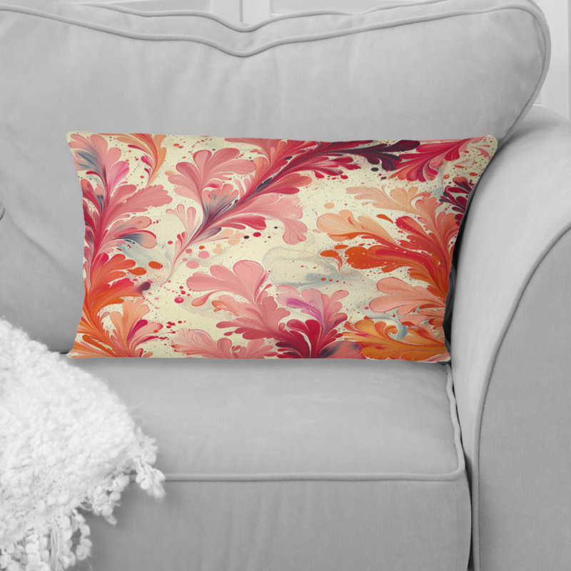 Coussin lombaire rose, orange, floral et fantaisie II