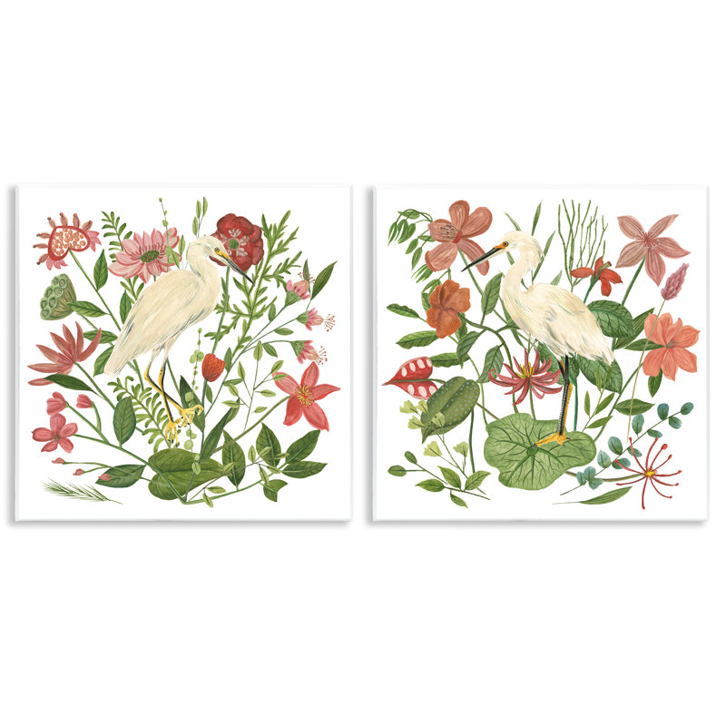 "Egrets Color Pop Flowers", ensemble de 2 plaques murales par Melissa Wang