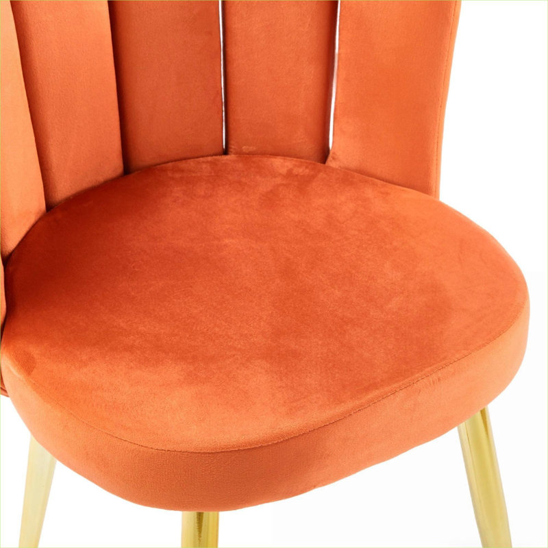 Ensemble de 2 chaises de salle à manger rembourrées en velours orange riche avec pieds en métal doré, Velours orange