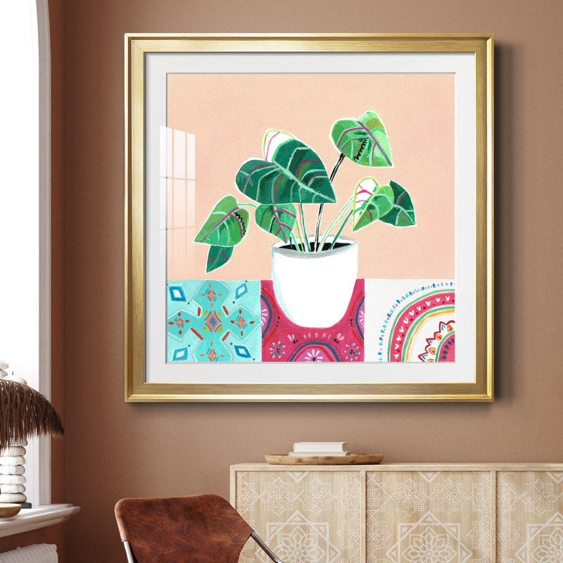 Growing Happy I - peinture encadrée, H 26,5 po x l 26,5 po x P 1,5 po, Encadrement doré