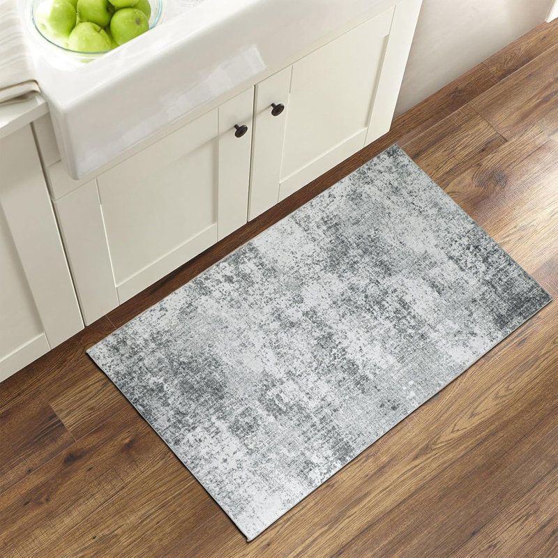 Sarah Modern Abstract Machine Washable Grey Area Rug with Non-Slip Backing, Rectangle 2' x 3'