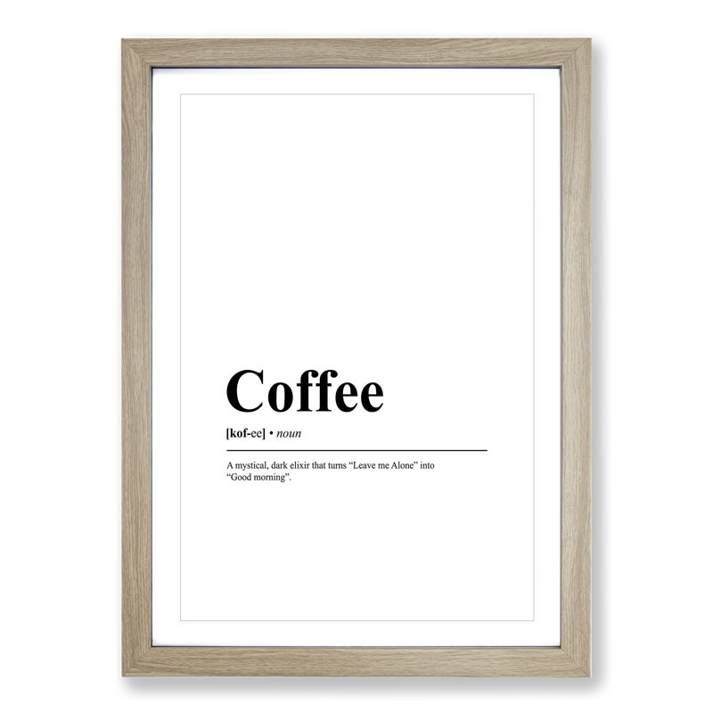Dictionary Coffee - Picture Frame Typography, 65cm H x 48cm W x 2cm D, Oak