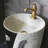 Modern Minimalist Ceramic Pedestal Sink with Carved Feather Pattern