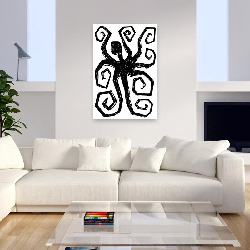 «Black Octopus Swirl Abstract Modern Contemporary Octopus Ocean», reproduction d'art murale, 48" H x 32" W