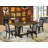 5-Piece Modern Table Set Consists of a Distressed Jacobean Mid Century Table and 4 Shitake Linen Fabric Parsons Chairs with High Back - Wire Brushed Black Finish-85692385-85692386-130066747
