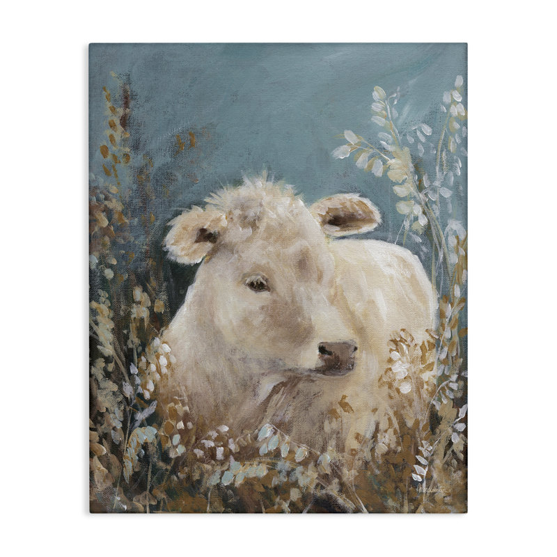 Toile douce «Bovins parmi fleurs», design par Amanda Hilburn, H 40 po x l 30 po