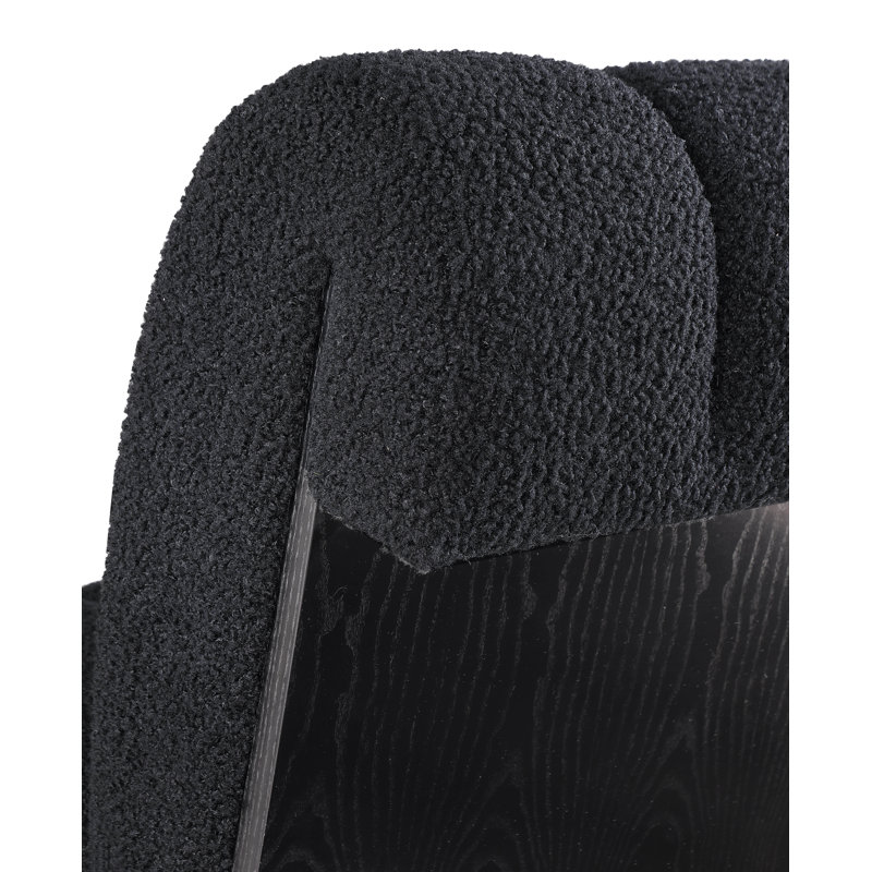 Chaylee Upholstered Slipper Chair, Black Faux Sheepskin, Black