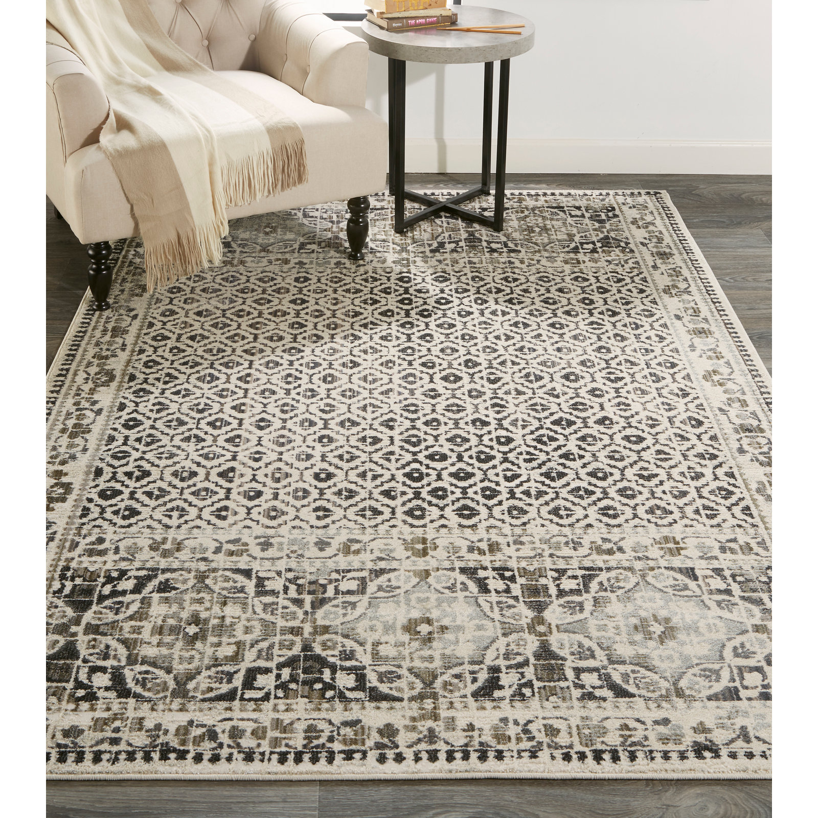Chander Charcoal Ivory Oriental Rug, Rectangle 10'2" x 13'9"