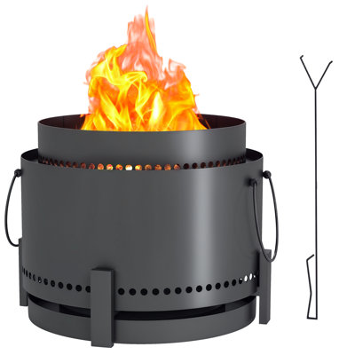 Round Wood Burning Fire Pit, 37cm Smokeless Portable Firepit with Ash Catcher, Metal, Black