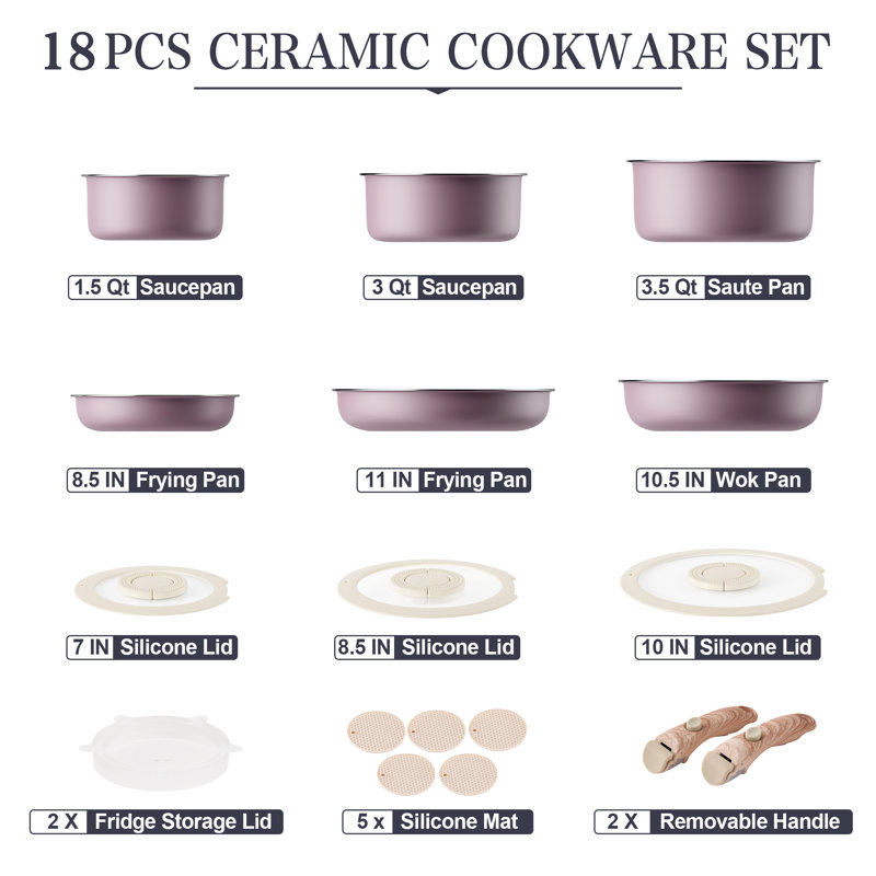 13 - Piece Non-Stick Aluminum Cookware Set, Purple