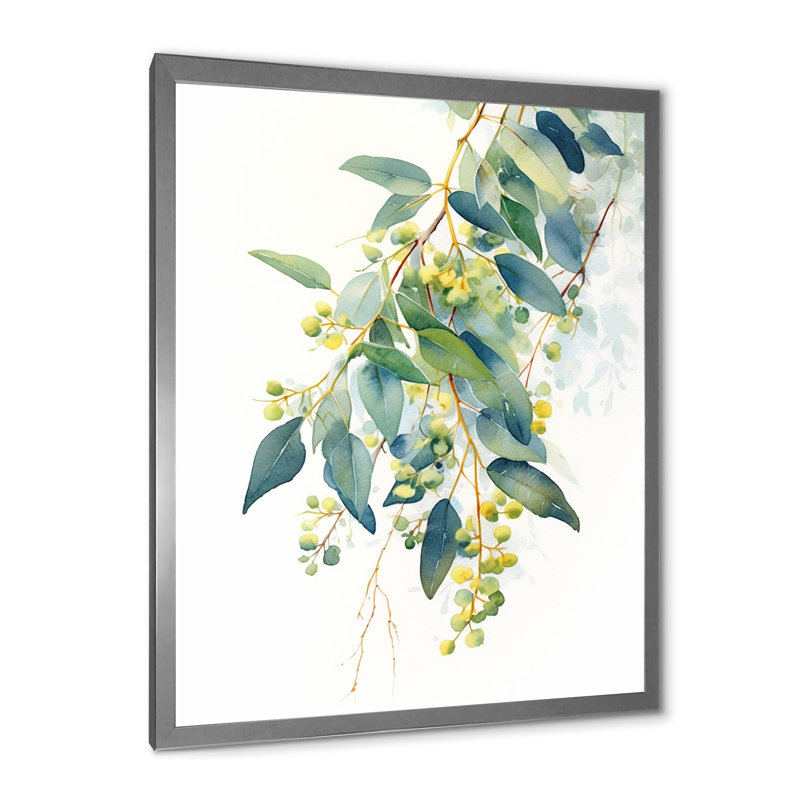 «Green Green Minimalisme Eucalyptus Essence IV» sur toile, Cadre simple argenté, H 40 po x l 30 po x P 1 po
