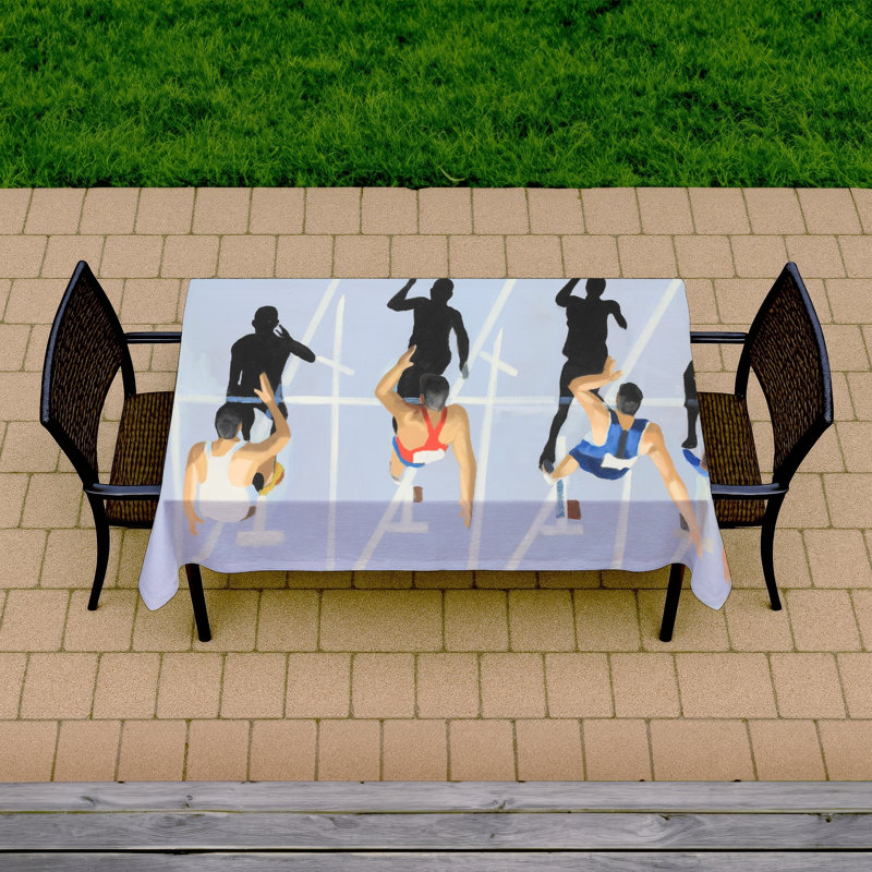 Illustrative Sports Games Blue Tablecloth | On Your Marks Decor