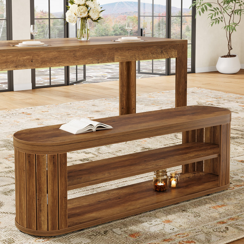 2-Tier Entryway Bench with Shoe Storage, Brown