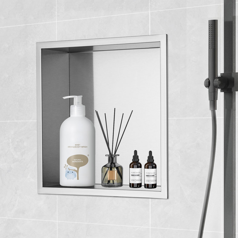 Niche de douche sans carreaux en acier inoxydable 304 de 13 po x 13 po Ebern Designs