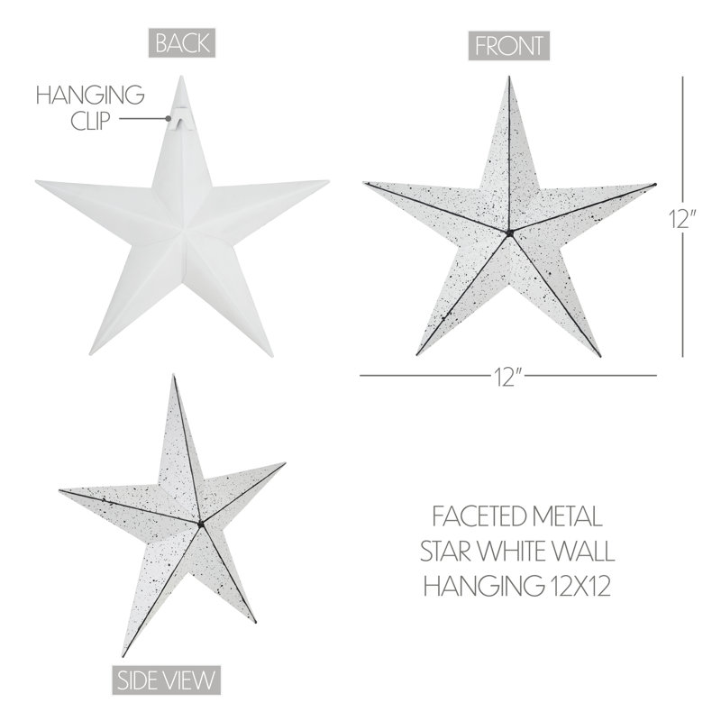  Décoration murale festive en métal étoile, H 12 po x l 12 po x P 1,25 po, Blanc
