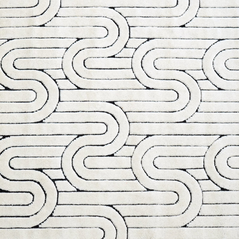 Reality Geometric Area Rug in Cream/Black, Rectangle 5'3" x 7'6"